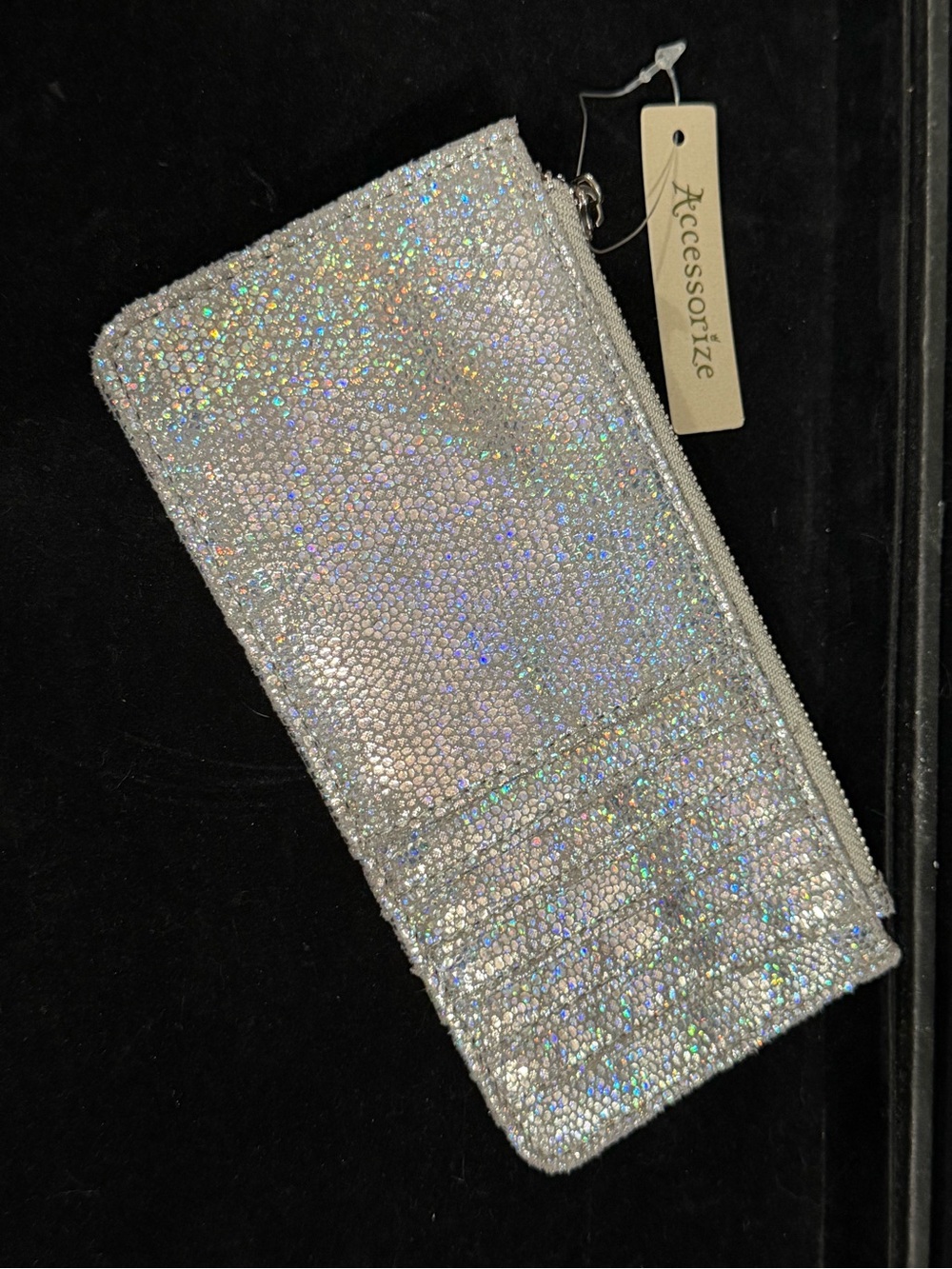 Accessorize Holographic Silver Zip Card Holder